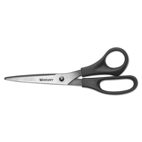 Westcott® All Purpose Stainless Steel Scissors, 8" Long, 3.5" Cut Length, Black Straight Handle
