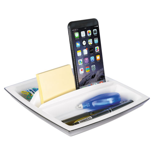 Desk Top Organizer and Tablet/Phone Holder, Plastic, 8 1/4 x 8 1/4 x 2 3/4