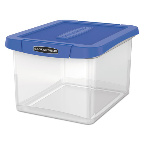 Bankers Box® Heavy Duty Plastic File Storage, Letter/Legal Files, 14" X 17.38" X 10.5", Clear/Blue