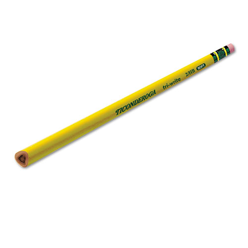 Ticonderoga® Tri-Write Triangular Pencil, Hb (#2), Black Lead, Yellow Barrel, Dozen