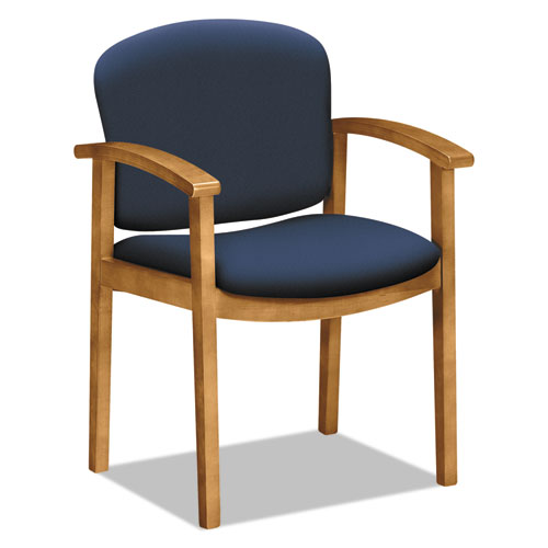 2111 Invitation Reception Series Wood Guest Chair, 23.5" x 22" x 33", Navy Seat, Navy Back, Harvest Base
