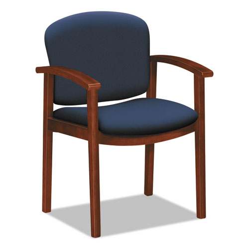 2111 Invitation Reception Series Wood Guest Chair, 23.5" x 22" x 33", Navy Seat, Navy Back, Cognac Base
