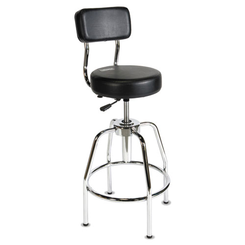 Heavy-Duty Shop Stool, Supports Up to 300 lb, 29" to 34" Seat Height, Black Seat/Back, Chrome Base