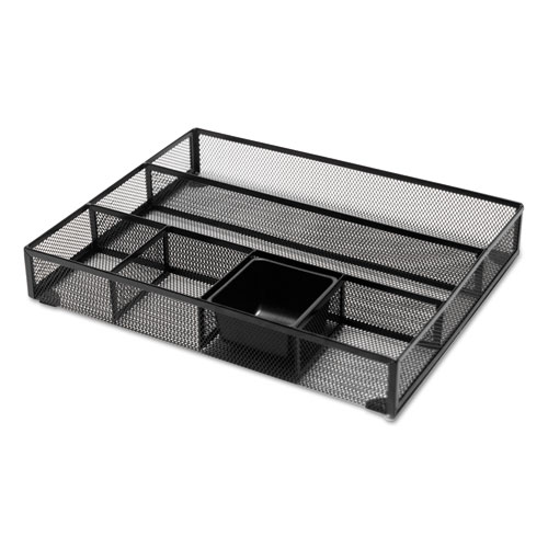 Image of Universal® Metal Mesh Drawer Organizer, Six Compartments, 15 X 11.88 X 2.5, Black