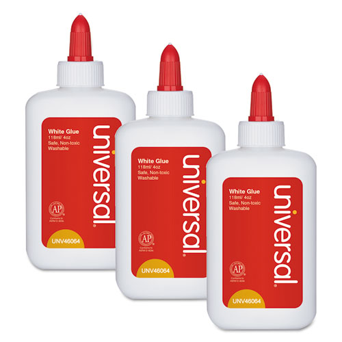 Universal® Washable White Glue, 4 oz, Dries Clear, 3/Pack