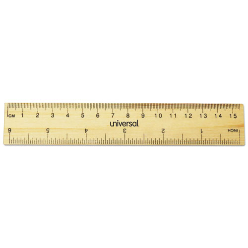Universal® Flat Wood Ruler, Standard/Metric, 6" Long