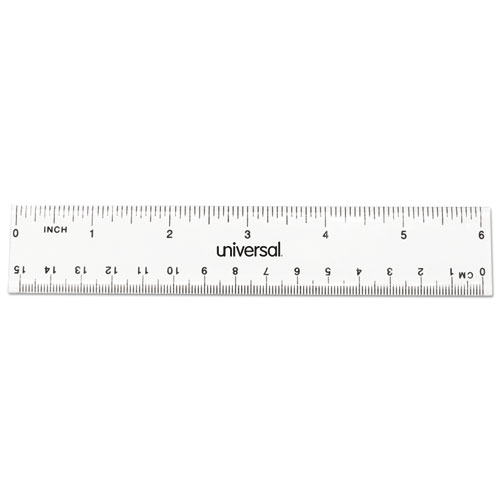 Universal® Clear Plastic Ruler, Standard/Metric, 6" Long, Clear, 2/Pack