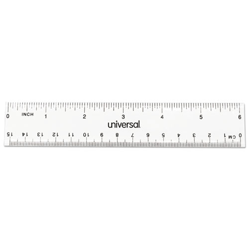 Universal® Clear Plastic Ruler, Standard/Metric, 6 Long, Clear, 2/Pack