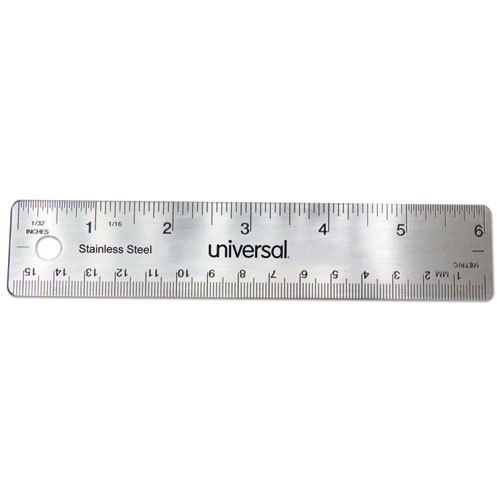 Universal® Stainless Steel Ruler, Standard/Metric, 6" Long