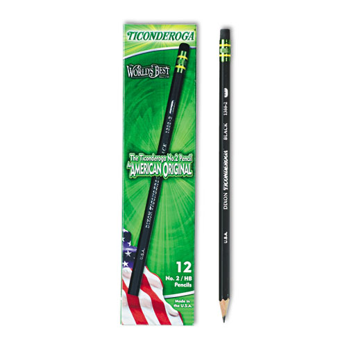 Image of Ticonderoga® Pencils, Hb (#2), Black Lead, Black Barrel, Dozen
