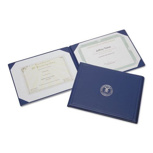 7510001153250, SKILCRAFT Award Certificate Binder, 8.5 x 11, Air Force Seal, Blue/Silver