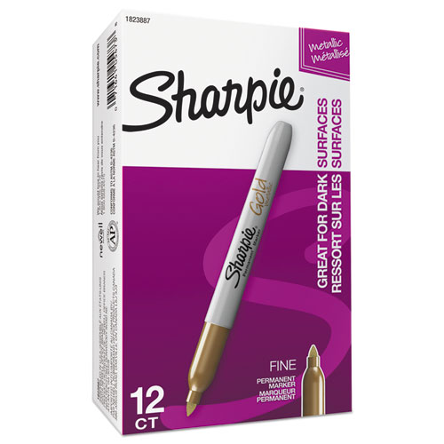 Image of Sharpie® Metallic Fine Point Permanent Markers, Fine Bullet Tip, Gold, Dozen