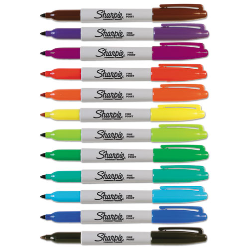 Image of Fine Tip Permanent Marker, Fine Bullet Tip, Assorted Colors, 12/Set