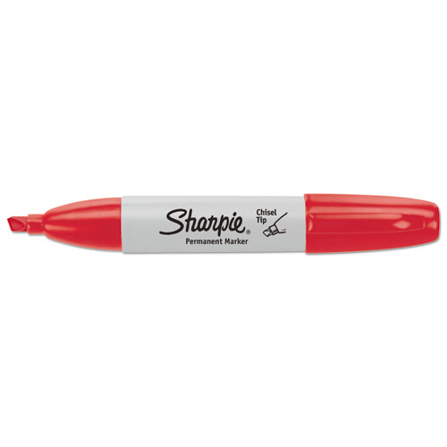 Image of Sharpie® Chisel Tip Permanent Marker, Medium Chisel Tip, Red, Dozen