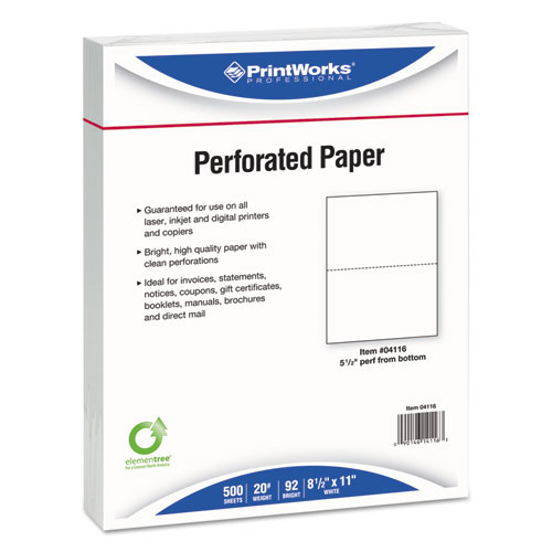 PrintWorks® Professional Pro Office Paper, Perf 3 2/3" & 7 1/3" from Bottom, WE, Letter, 24lb, 500/RM