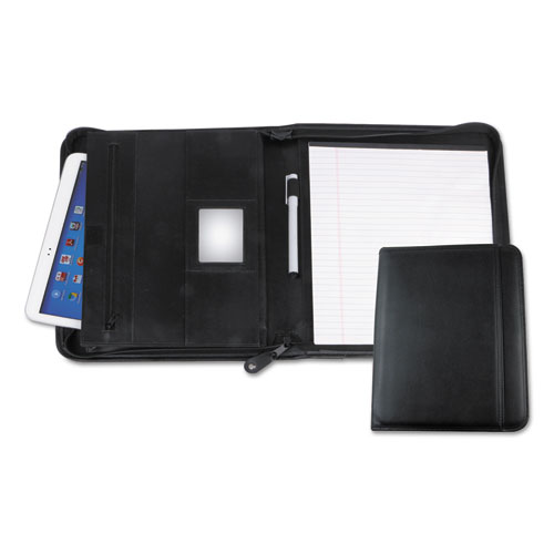 Image of Universal® Leather Textured Zippered Padfolio With Tablet Pocket, 10 3/4 X 13 1/8, Black
