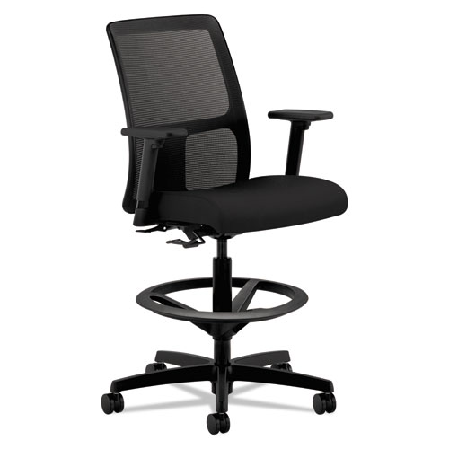 IGNITION SERIES MESH LOW-BACK TASK STOOL, 33" SEAT HEIGHT, SUPPORTS UP TO 300 LBS., BLACK SEAT/BLACK BACK, BLACK BASE