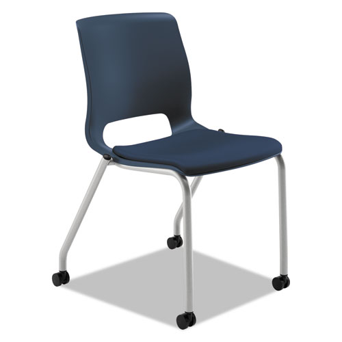Motivate Four-Leg Stacking Chair, Supports 300 lb, 18" Seat Height, Navy Fabric Seat, Regatta Back, Platinum Base, 2/Carton