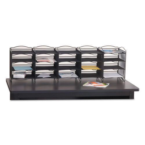 Safco® Onyx Steel Mesh Lliterature Sorter, 12 Compartments, 30 x 12.75 x 11.25, Black