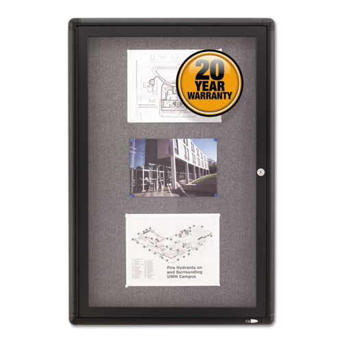 Quartet® Enclosed Fabric-Cork Board, 24 x 36, Gray Surface, Graphite Aluminum Frame