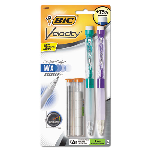 Bic® Velocity Max Pencil, 0.7 Mm, Hb (#2.5), Black Lead, Assorted Barrel Colors, 2/Pack