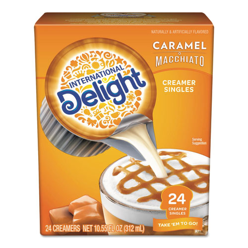 Image of International Delight® Flavored Liquid Non-Dairy Coffee Creamer, Caramel Macchiato, Mini Cups, 24/Box