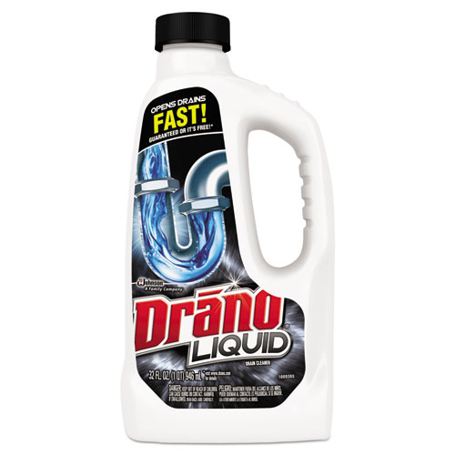 Drano® Liquid Drain Cleaner, 32 oz Safety Cap Bottle, 12/Carton
