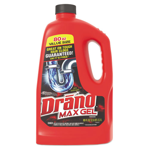 Drano® Max Gel Clog Remover, Bleach Scent, 80 oz Bottle, 6/Carton