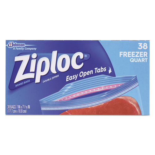 Ziploc® Double Zipper Freezer Bags, 6.97 x 7.7, 1 qt, 2.7 mil, 38/Box, 9 Boxes/Carton