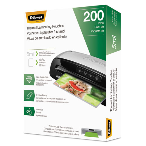 Fellowes® Laminating Pouches, 5 mil, 9" x 11.5", Gloss Clear, 200/Pack