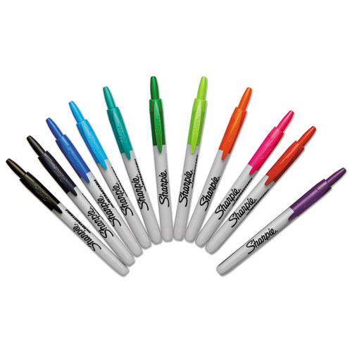 Image of Sharpie® Retractable Permanent Marker, Fine Bullet Tip, Assorted Colors, 12/Set