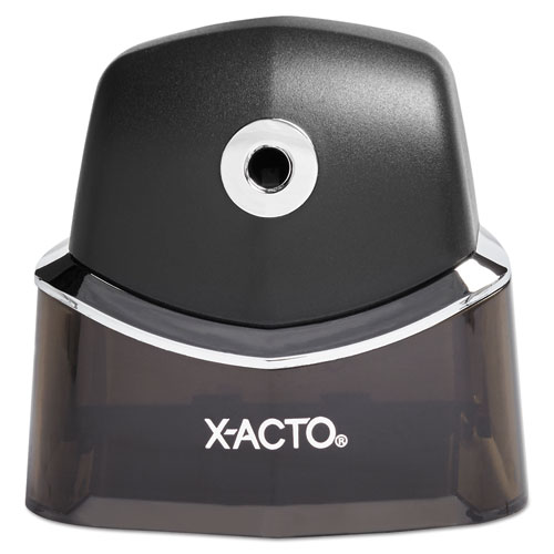 QUIET ELECTRIC OFFICE PENCIL SHARPENER, AC-POWERED, 5.25" X 4.97" X 8.5", BLACK/SILVER