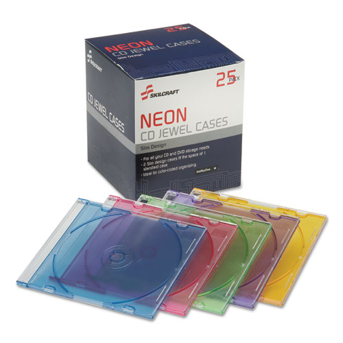 7045015547682, SKILCRAFT Slim CD Cases, Assorted Colors, 25/Pack