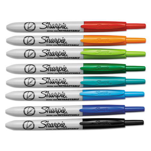 Image of Sharpie® Retractable Permanent Marker, Extra-Fine Needle Tip, Assorted Colors, 8/Set