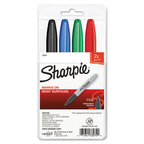 SHARPIE Permanent Markers, Fine Point, Assorted Colors, 4-Pack