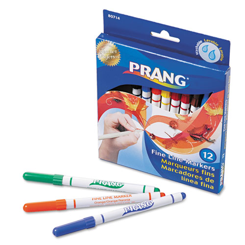 Image of Prang® Fine Line Markers, Fine Bullet Tip, Assorted Colors, 12/Set