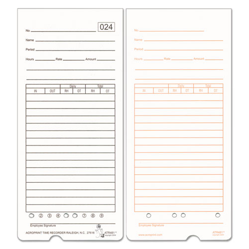 Time Clock Cards for Acroprint ATR480, Two Sides, 7.5 x 3.35, 50/Pack
