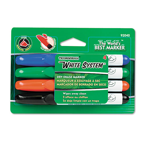 Ticonderoga® White System Marker, Broad Chisel Tip, Assorted Colors, 4/Set