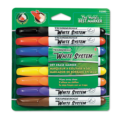 Ticonderoga® White System Dry Erase Marker, Chisel Tip, Assorted Colors, 8/Set