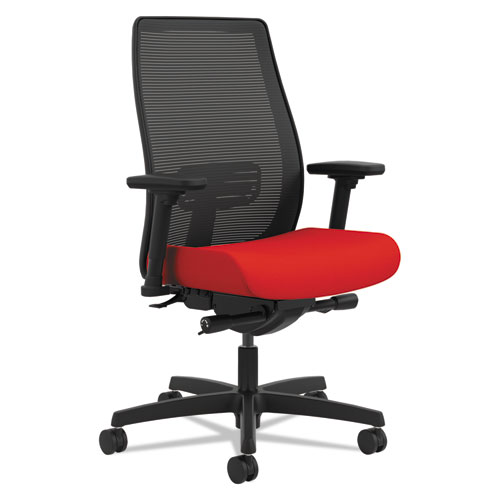 ENDORSE MESH MID-BACK WORK CHAIR, SUPPORTS UP TO 300 LBS., RUBY SEAT/BLACK BACK, BLACK BASE