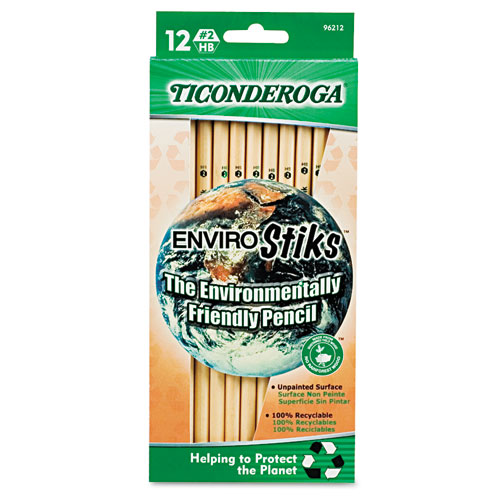 Image of Ticonderoga® Envirostiks Pencil, Hb (#2), Black Lead, Natural Woodgrain Barrel, Dozen