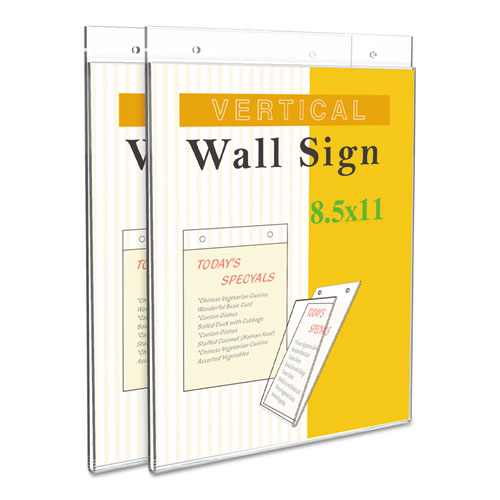 Universal® Wall Mount Sign Holder, 11 x 8.5, Horizontal, Clear, 2/Pack
