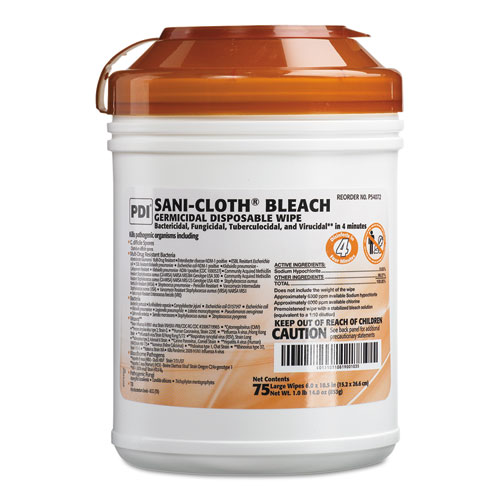 Sani Professional® Sani-Cloth Bleach Germicidal Disposable Wipe Refill, 7.5 x 15, Unscented, White, 160/Bag, 2 Bags/Carton