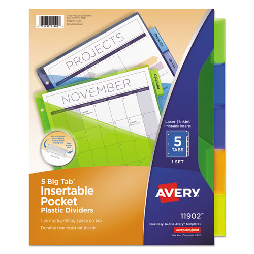 Avery® Insertable Big Tab Plastic 1-Pocket Dividers, 5-Tab, 11.13 X 9.25, Assorted, 1 Set