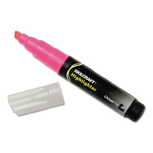 7520004607598 SKILCRAFT Large Fluorescent Highlighter, Fluorescent Pink Ink, Chisel Tip, Black/Pink Barrel, Dozen