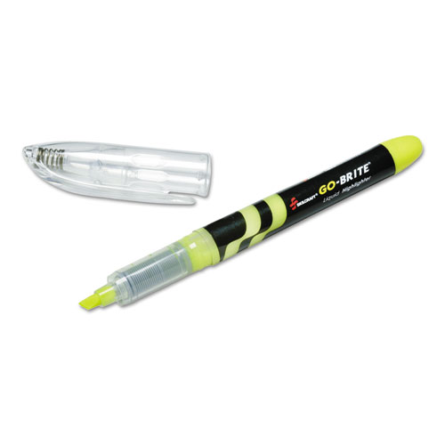 7520014612662 SKILCRAFT go-brite Liquid Highlighters, Fluorescent Yellow Ink, Chisel Tip, Black/Yellow/Clear Barrel, 6/Pack