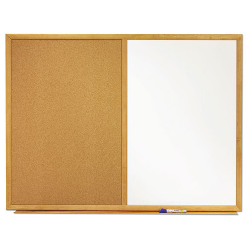 Bulletin/Dry-Erase Board, Melamine/Cork, 36 x 24, White/Brown, Oak Finish Frame