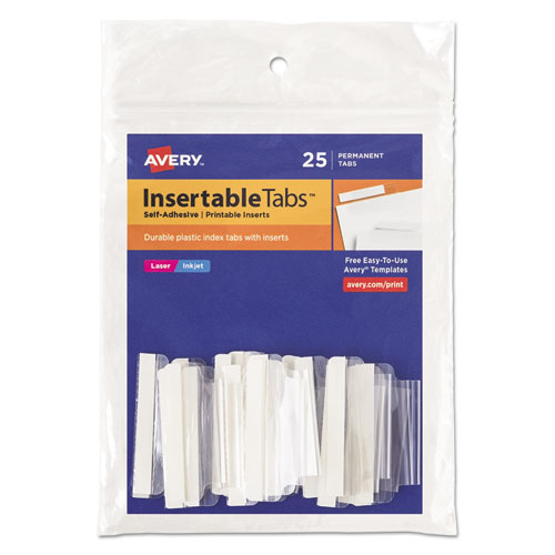 Insertable Index Tabs with Printable Inserts, 1/5-Cut, Clear, 1.5" Wide, 25/Pack