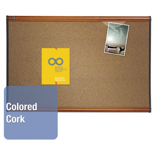 Image of Quartet® Prestige Colored Cork Bulletin Board, 48 X 36, Brown Surface, Light Cherry Fiberboard/Plastic Frame