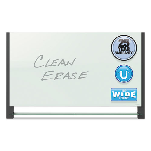 Evoque Magnetic Glass Marker Board With Black Aluminum Frame, 39 X 22, White